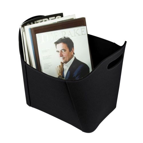 LUCRIN-Basket for Newspapers/Magazines-Granulated Cow Leather-Black