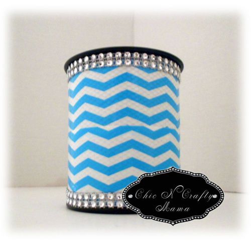 Turquoise CHEVRON  Duct Tape &amp; Bling Pencil/Pen Cup Desk Accessory/Makeup Holder