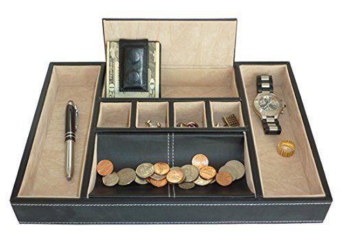 Desktop Leatherette Valet Tray Table Dresser Drawer Coin Case Organizer Holder