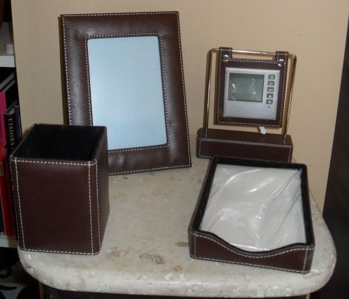 4 pcs/set brown business faux leather desktop set