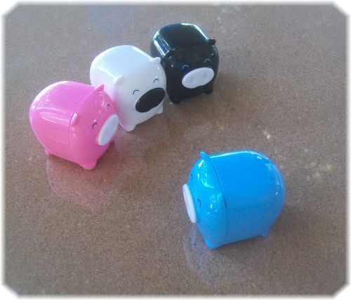 4 novelty pencil sharpeners - cute white, pink, blue &amp; black happy pigs for sale