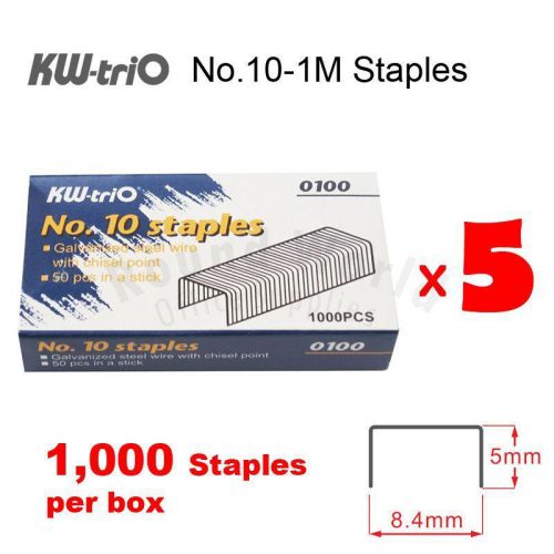 5 Box lot Staples, KW-trio No.10 Staple (1,000 staples) for Office Stapler