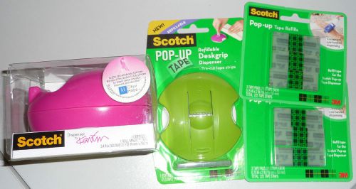 New scotch karim tape dispenser pink &amp; scotch pop up deskgrip &amp; 2 refill packs for sale