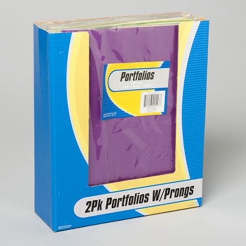 PORTFOLIO W/PRONGS 2PK SOLID COLORS/PK ASST COLORS IN PDQ, Case of 32