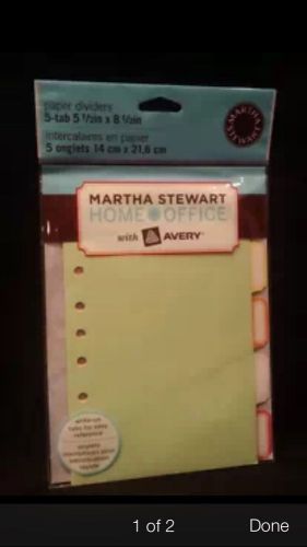 3 Set Avery Martha Stewart Paper 5 Tab Dividers 5.5 x 8.5&#034; Fits 3&amp;7 Ring Binder