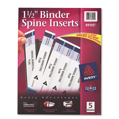Custom Binder Spine Inserts, 1-1/2&#034; Spine Width, 5 Inserts/Sheet, 5 Sheets/Pack