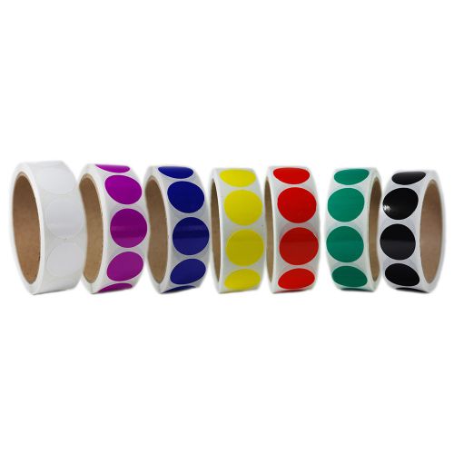 Assorted Colors Circle Sticker - 1&#034; diameter - 7 rolls of 500 ct - 3,500 ct
