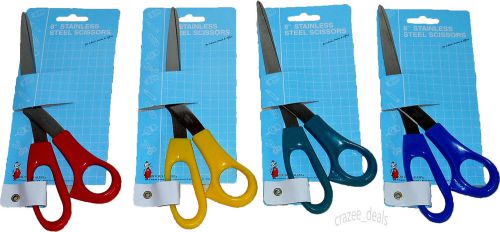 Lot Of 4 Stainless Stell All-Purpose Bent Scissors 8&#034; Asst Colors Fabric Paper