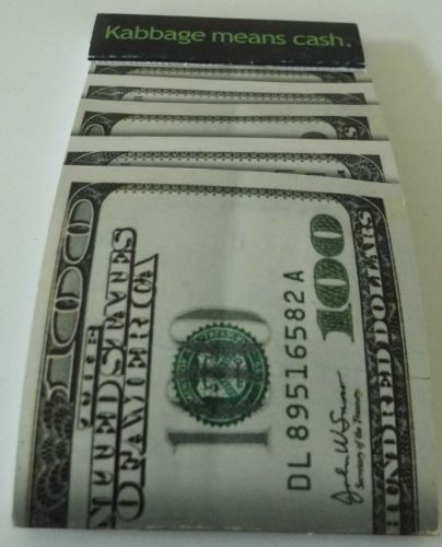 Kabbage cash notepad white paper $100 bills type design  outside cover pocket for sale