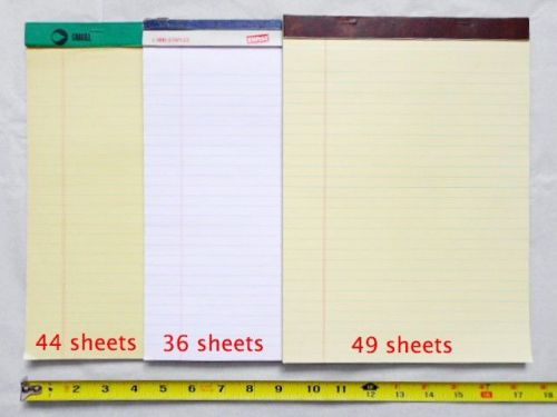 LOT of 3 Legal Ruled &amp; Perforated Note Pads Yellow &amp; White 8.5&#034; x 11.75&#034;