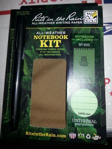 rite in rain kit green notebook tan cover black pen new