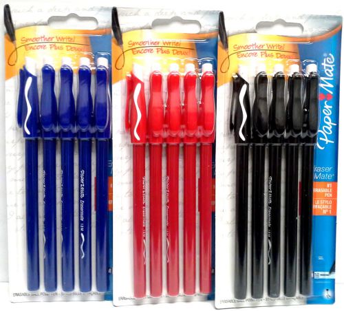 Papermate eraser mate ballpoint pen 1.0mm lot of 3 packs: black, blue &amp; red for sale