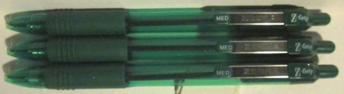 3 Zebra Z-Grip Ballpoint Pens - Green Ink - Medium 1.0mm
