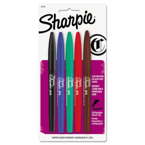 Sharpie Calligraphic Markers, Chisel Tip, Assorted, 5/Pack