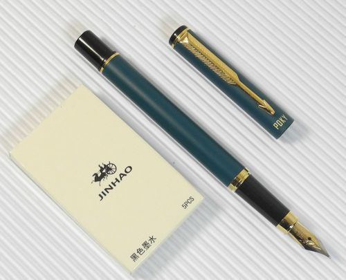 POKY F 88 Fountain Pen Teal barrel free 5 Jinhao cartridges BLACK ink