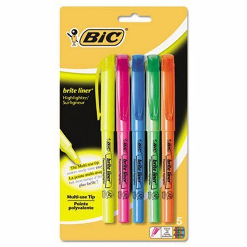Bic Brite Liner Highlighter, Chisel Tip, Fluorescent, 5 per Set (BICBLP51WASST)