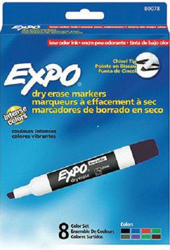 Expo Bold Color Dry Erase Markers, 8 Color Set, Chisel Tip, Whiteboard, Erases