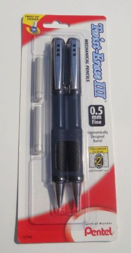 2  PENTEL Twist Erase III Automatic Pencils 0.5mm Black Barrels