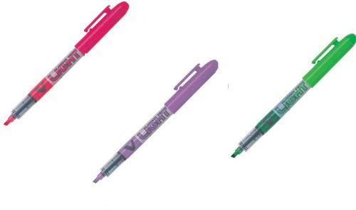 Set 3 pilot chisel tip highlighter marker pens green pink &amp; violet v liquid ink for sale
