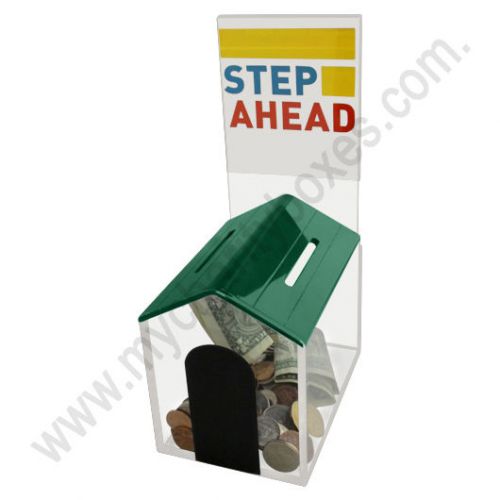 Acrylic Small  House Shape  Donation Box Suggestion Box With Lock &amp; 2 Keys Green