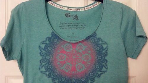 Green Apple Aqua/Teal Graphic Tee T-Shirt M 6/8 yoga top organic cotton