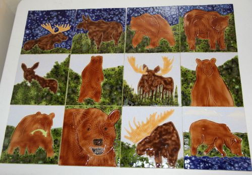 12 Custom Hand Painted Ceramic Tile Backsplash 6&#034;x 6&#034; Moose Brown Grizzly Bear