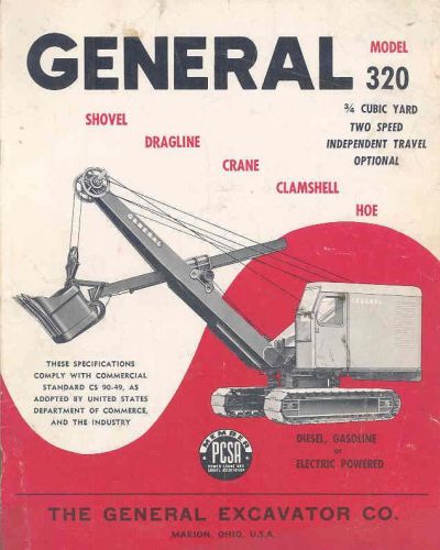1952 General Model 320 Shovel Dragline Crane Clamshell Excavator Brochure wu5624