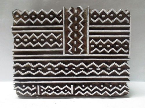 INDIAN WOODEN HAND CARVED TEXTILE PRINTING ON FABRIC BLOCK STAMP UNIQUE ZIG ZAG