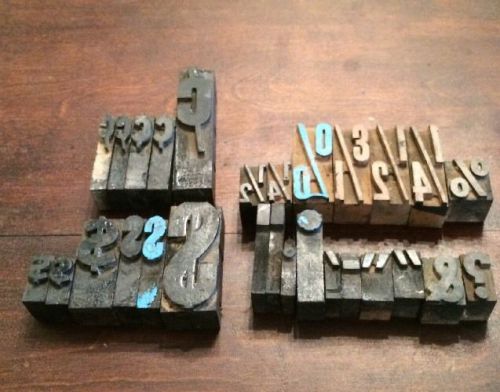 Vintage Letterpress Wood Symbols $$&amp;?.-&#034;%• Fractions Various Sizes