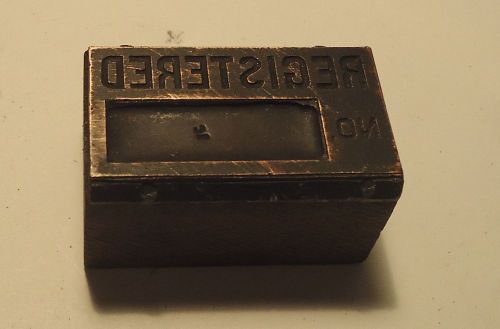 Vintage Letterpress Printers Block Copper on Wood &#034;REGISTERED&#034;