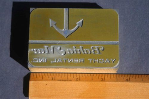 Letterpress Printing Block Bahia Mar Yacht Rental Inc. Anchor Emblem Logo