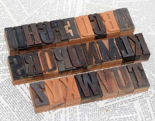 A-Z alphabet 1.77&#034; letterpress wooden printing blocks wood type Vintage shabby