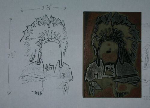 Letterpress Printing Block, Indian Chief With Head Dress