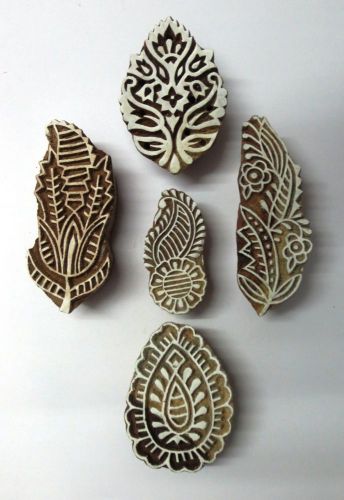 LOT OF 5 WOODEN HAND CARVED TEXTILE PRINTING FABRIC BLOCK CLAY POTTERY STAMPS X1