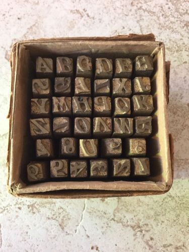 35 vintage brass metal stamps/alphabet letters &amp; numeric/letterpress die. #575 for sale