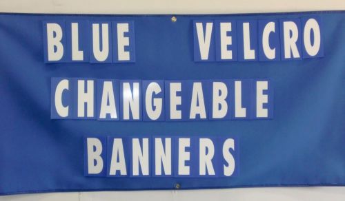 Changeable indoor velcro banner -3&#039; x 3&#039; blue with white letters for sale