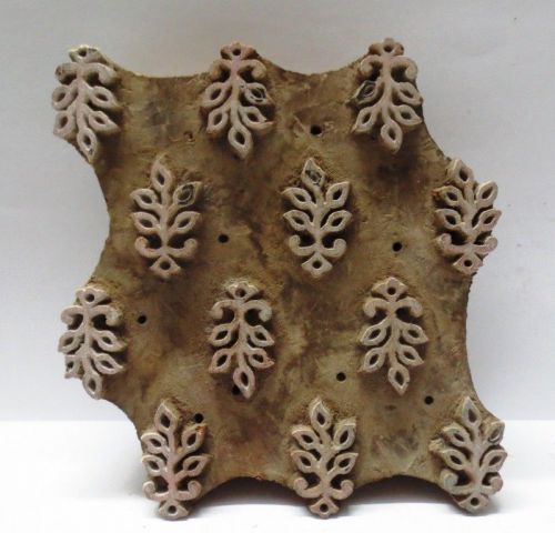 VINTAGE INDIAN WOOD HAND CARVED TEXTILE PRINTING FABRIC BLOCK STAMP ANOKHI BUTI
