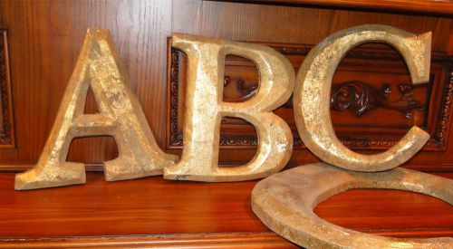 Antique gold leaf letters for sign name wooden carved 18&#034; pub alphabet big for sale