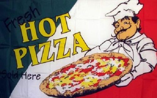 FRESH HOT PIZZA SOLD HERE 3x5&#039; BUSINESS FLAG RED WHITE BLUE BANNER