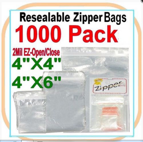 Zipper Bag Assortment, 2ml Ez-Open/Close, 1000 Pack (500 - 4x4 and 500 - 4x6)