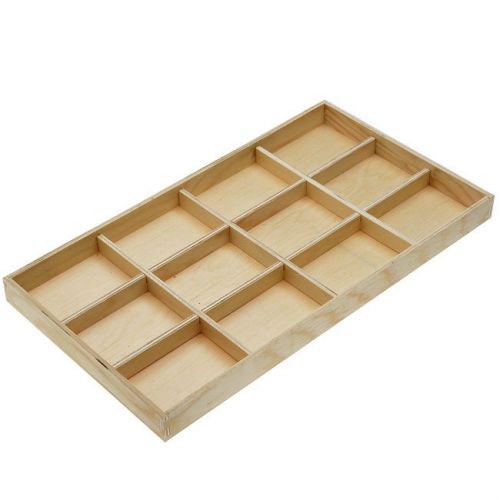Wooden Low Profile Display Tray, 12 Compartments 14.75 x 8.25 x 1 Inches