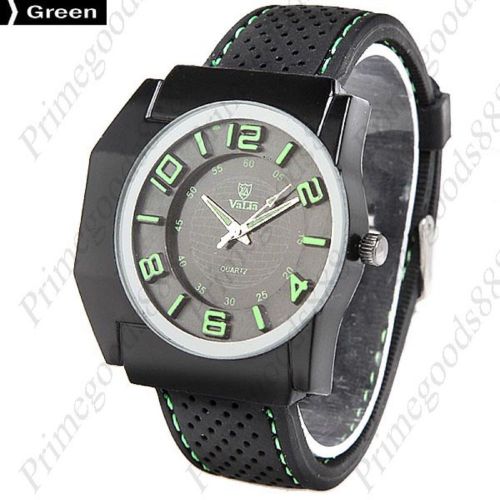 Soft rubber band analog men&#039;s wrist quartz wristwatch in green numbers for sale