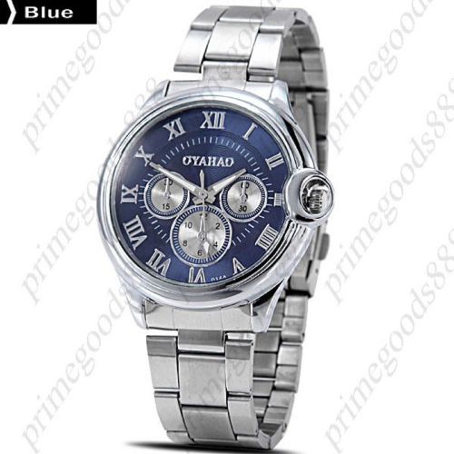 Silver stainless steel round quartz analog wrist men&#039;s wristwatch blue face for sale