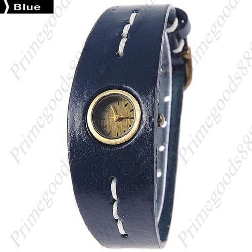Wide fish pu leather lady ladies analog wrist quartz wristwatch women&#039;s blue for sale