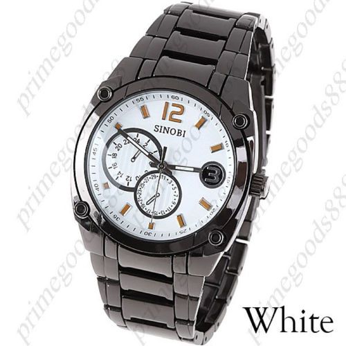 Stainless Steel Men&#039;s Quartz Watch Wrist Sub Dial Free Shipping White Face