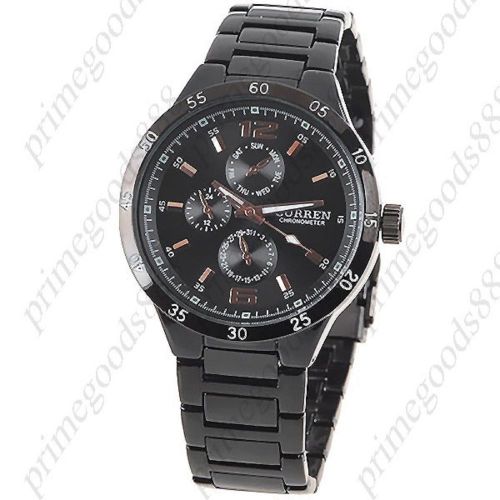 Dark Stainless Steel Quartz Watch Chain Style Band  Free Shipping Black Face