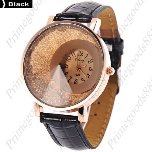 Loose Rhinestones PU Leather Analog Quartz Wrist Wristwatch Women&#039;s Black