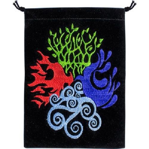 POUCH - XL FOUR ELEMENTS Symbols (Earth, Water, Fire, Air) - 7 x 5 Velour Bag