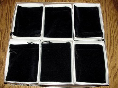 12 BLACK VELVET CLOTH DRAWSTRING POUCHES IN GIFT PRESENTATION BOXS