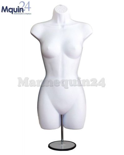 Female dress body mannequin form (hip long / white) + metal stand &amp; hanger for sale